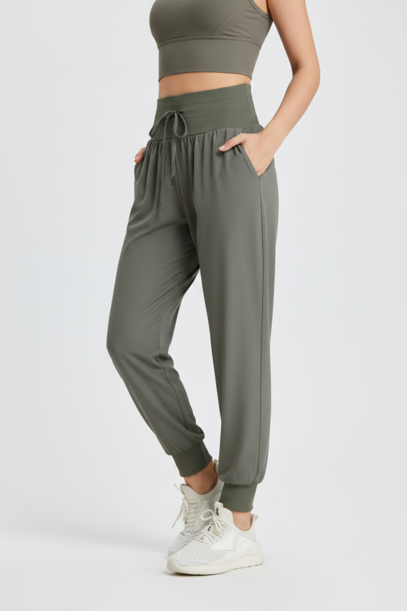 Women's High-Waisted Harem Jogger Pants with Pockets